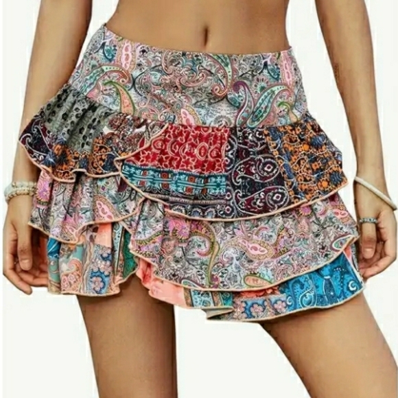 NEW! Bohemian Multicolor Layered Skirt (Multiple Sizes Available) - Picture 4 of 5